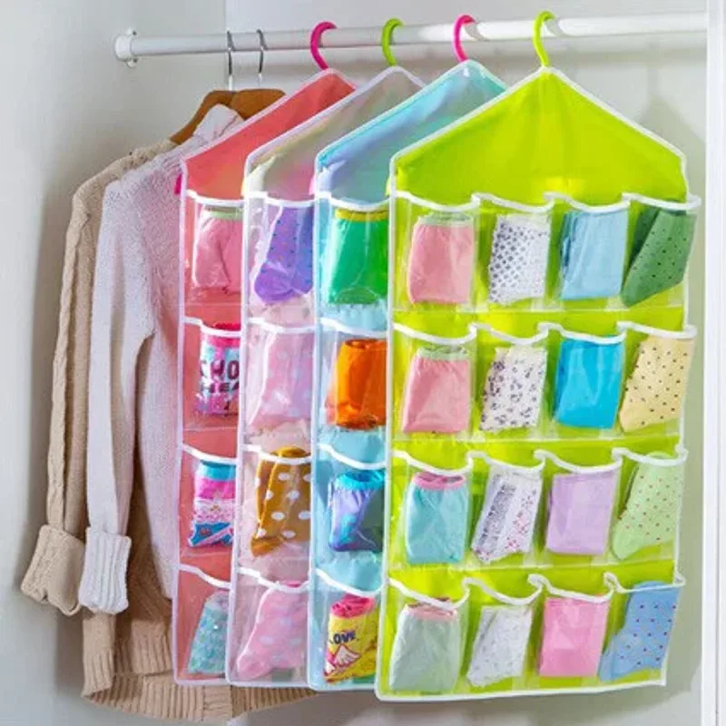 ホット 16 ポケットワードローブポケットクリアハンギングバ - Sock Organizer Tray のレビューと価格