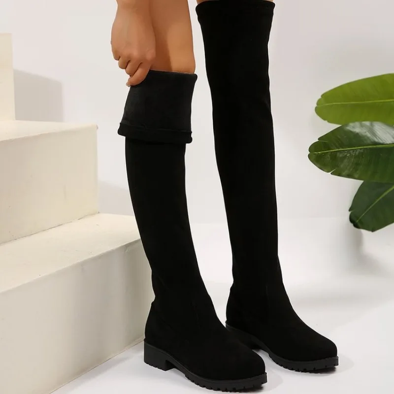 女性用ニーハイブーツ、太もも丈ストレッチスエード風素材、フラ - Knee High Sock Women のレビューと価格