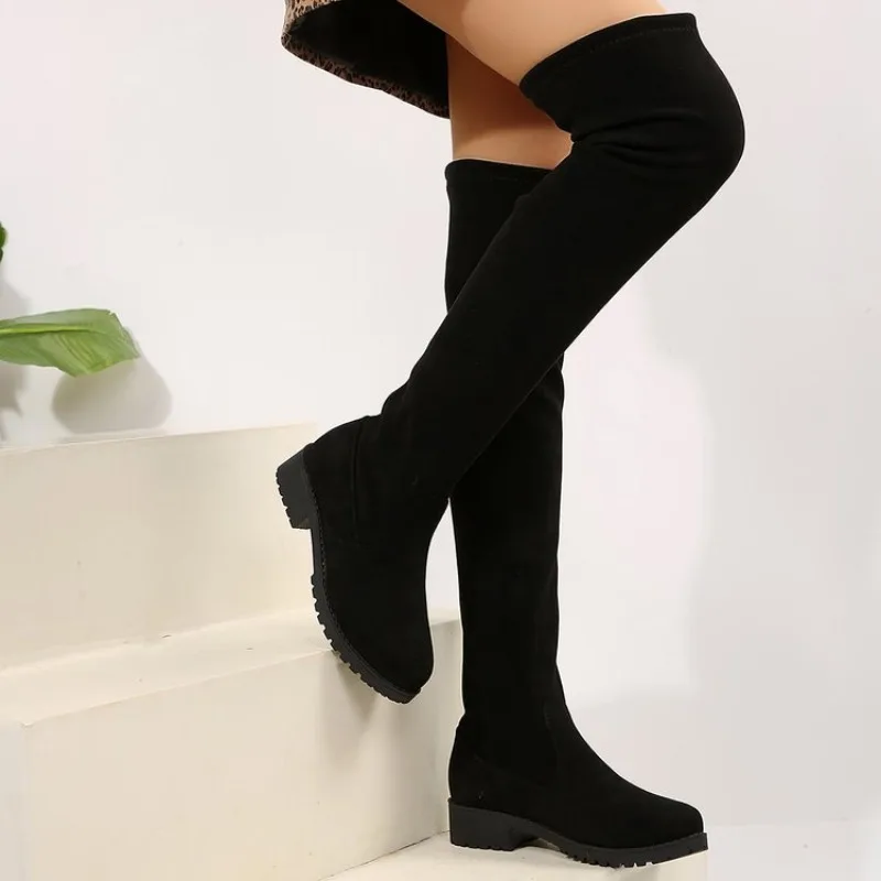 女性用ニーハイブーツ、太もも丈ストレッチスエード風素材、フラ - Knee High Sock Women のレビューと価格