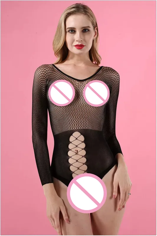セクシーな黒のフィッシュネットランジェリーボディスーツ、女性 - Fishnet Stocking Women のレビューと価格