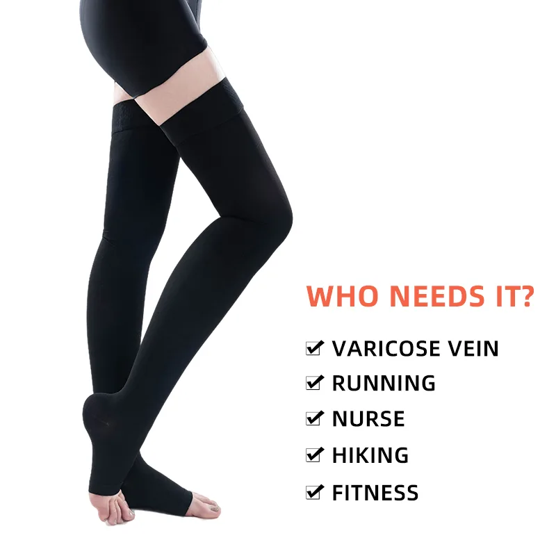 1 ペア腿の高オープントゥ医療圧縮靴下弾性日焼け止め滑り止め - Compression Sock Medical のレビューと価格