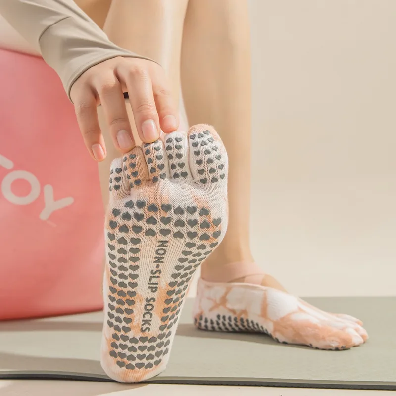 タイダイ柄の女性用5本指グリップソックス、ヨガ、ピラティス、 - Grip Sock Yoga のレビューと価格