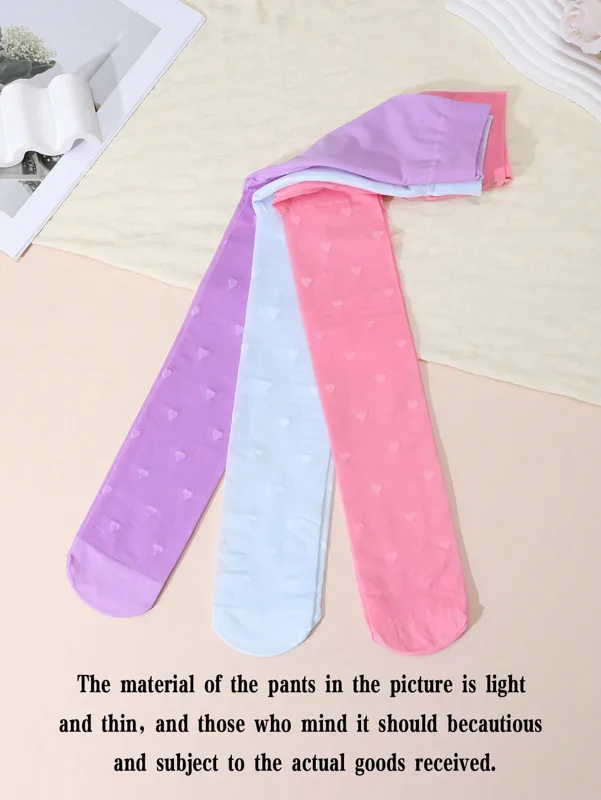3 個ガールズハートプリントタイツ 0-14Y 薄手の通気性 - Tights Pantyhose Sheer のレビューと価格