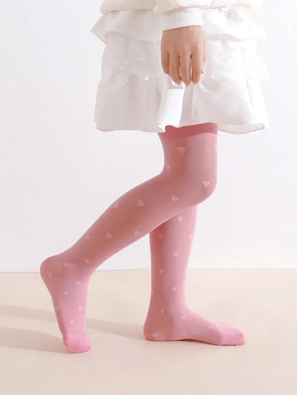 3 個ガールズハートプリントタイツ 0-14Y 薄手の通気性 - Tights Pantyhose Sheer のレビューと価格