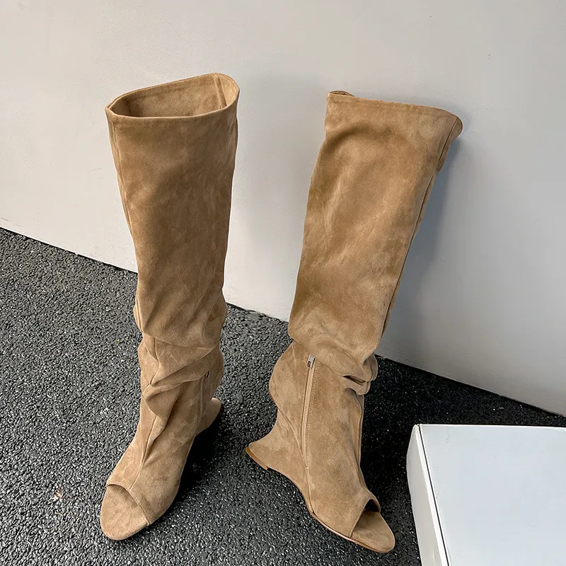 AIYKAZYSDL 奇妙なウェッジヒールピープトウニーハイ - Boot Sock Slouchy のレビューと価格