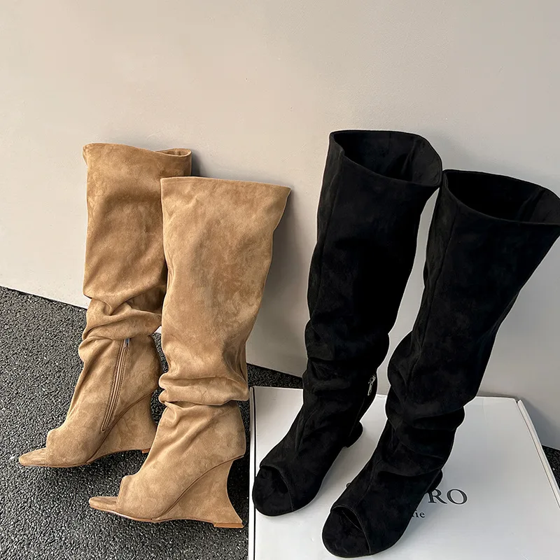 AIYKAZYSDL 奇妙なウェッジヒールピープトウニーハイ - Boot Sock Slouchy のレビューと価格
