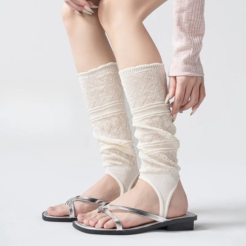 1 ペア美的レトロ中空薄型鐙付きスラウチカーフソックス女性用 - Boot Sock Slouchy のレビューと価格