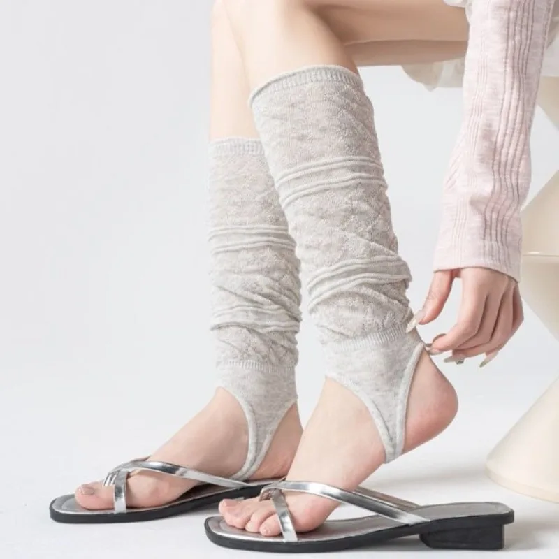 1 ペア美的レトロ中空薄型鐙付きスラウチカーフソックス女性用 - Boot Sock Slouchy のレビューと価格