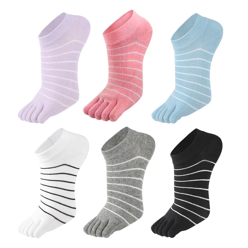 1/5 ペア女性ストライプ 5 本指靴下ソフトコットン通気性 - Ankle Sock Low Cut のレビューと価格