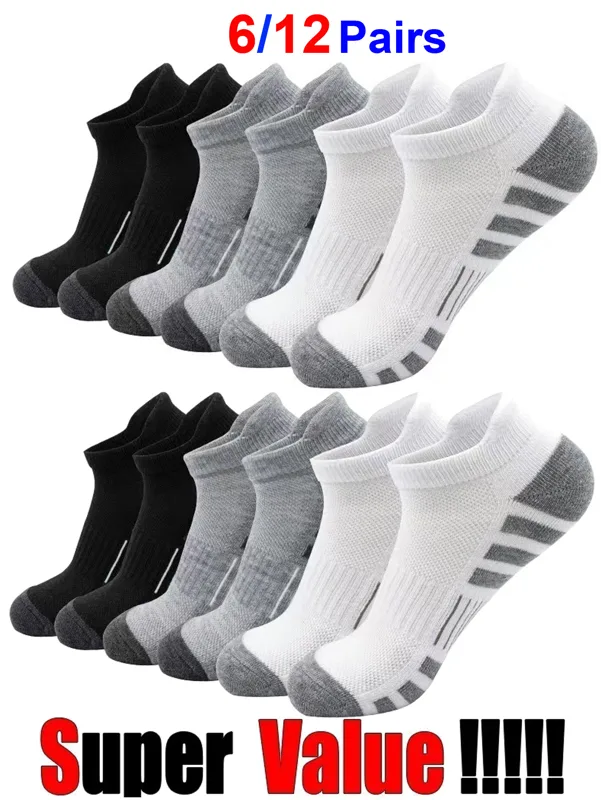 6/24ペア クッション性のある通気性のあるアンクル丈アスレ - Athletic Sock Cushion のレビューと価格