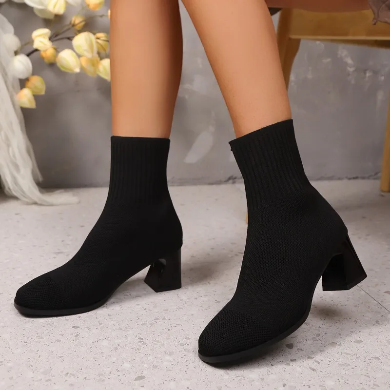 女性のアンクルブーツニットヒールハイヒール春秋と冬モデルベー - No Show Sock Women のレビューと価格