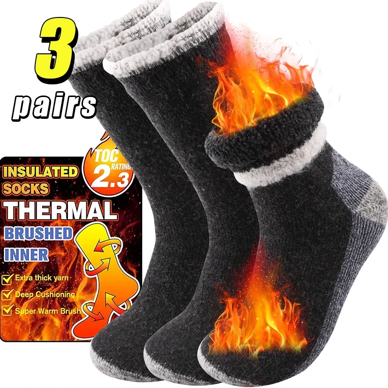 3 ペアの高品質の厚い冬の雪のアウトドアスポーツソックス男性 - Thermal Sock Winter のレビューと価格