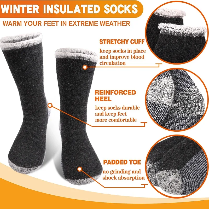 3 ペアの高品質の厚い冬の雪のアウトドアスポーツソックス男性 - Thermal Sock Winter のレビューと価格