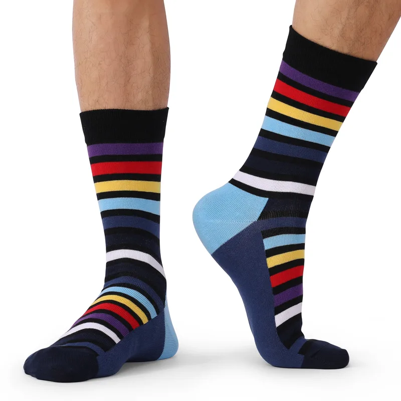 メンズカラフルストライプコーマ綿ソックス、ノベルティソックス - Cotton Crew Sock Pack のレビューと価格