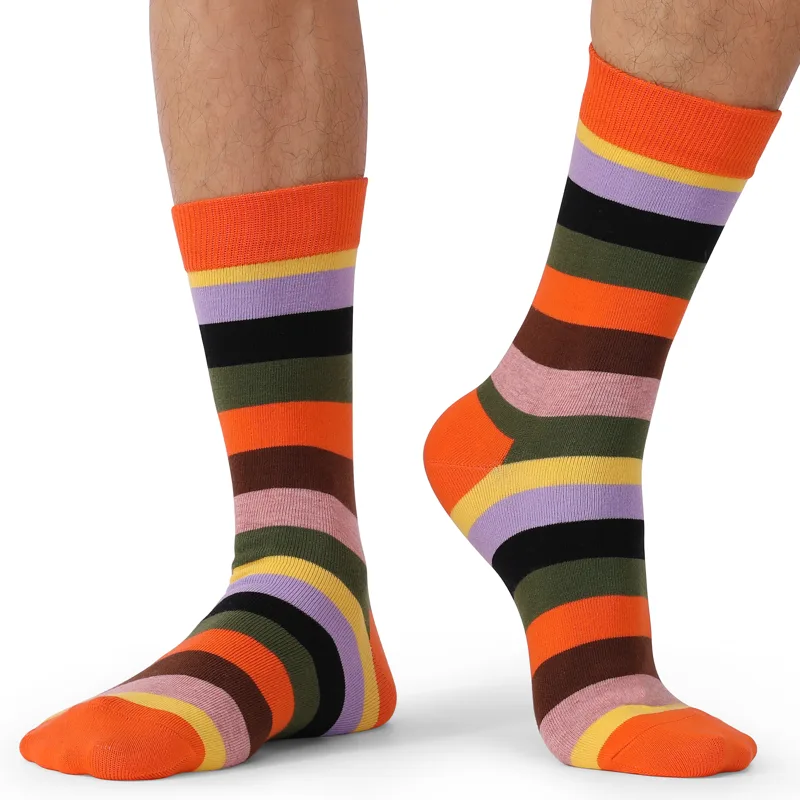 メンズカラフルストライプコーマ綿ソックス、ノベルティソックス - Cotton Crew Sock Pack のレビューと価格