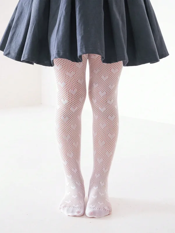 2 個幼児女の子ハート柄網タイツ 1-11Y 弾性通気性薄手 - Tights Pantyhose Sheer のレビューと価格