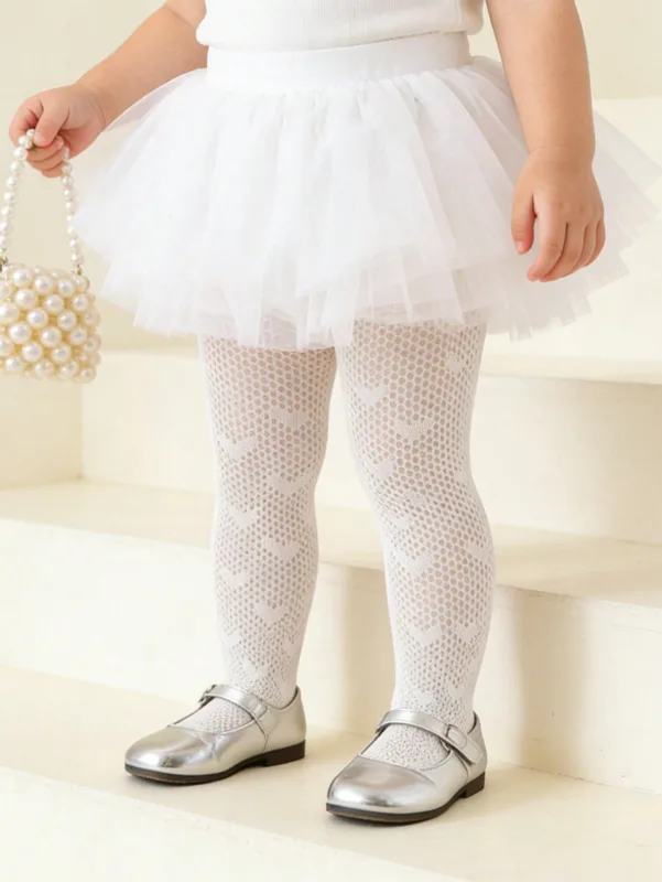 2 個幼児女の子ハート柄網タイツ 1-11Y 弾性通気性薄手 - Tights Pantyhose Sheer のレビューと価格