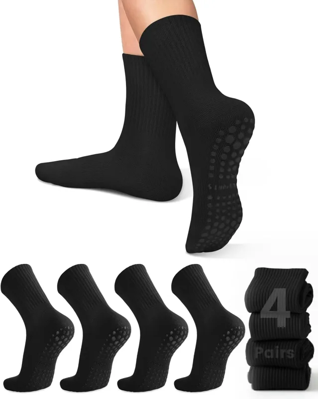 女性用ヨガソックス4足、ソリッドカラーのミッドソール滑り止め - Grip Sock Yoga のレビューと価格