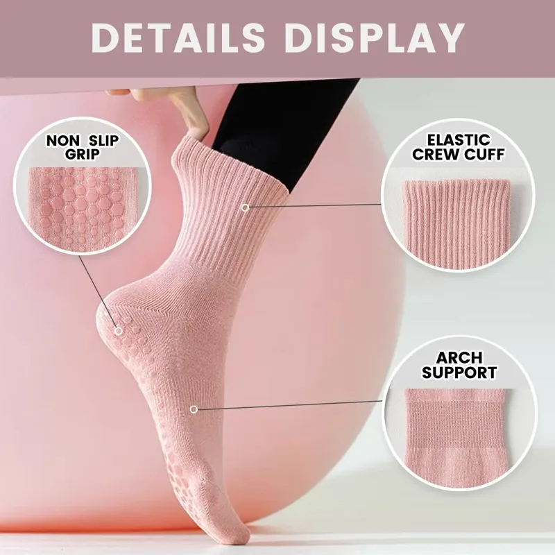 女性用ヨガソックス4足、ソリッドカラーのミッドソール滑り止め - Grip Sock Yoga のレビューと価格