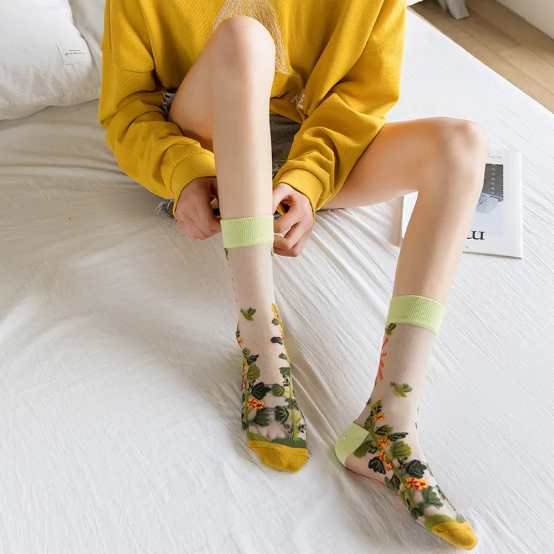 1/4 ペアレトロフラワー女性ガラスシルクソックス夏軽量通気 - Silk Sock Bamboo のレビューと価格