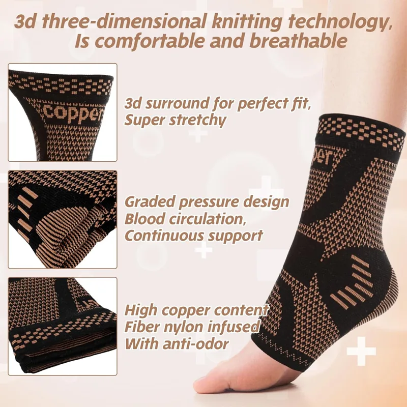 2個入り銅製足首サポーター 男女兼用、足底筋膜炎、スポーツ、 - Ankle Brace Sock のレビューと価格