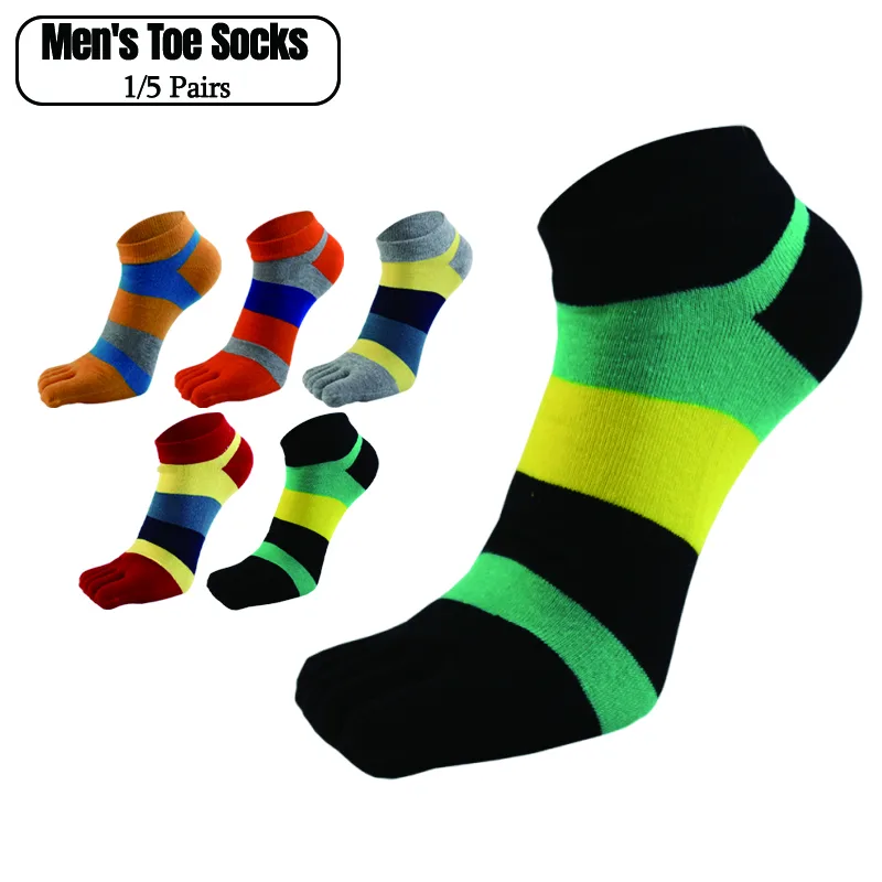 1/5ペア メンズ 五本指ソックス カラフル ストライプ ア - Ankle Sock Low Cut のレビューと価格