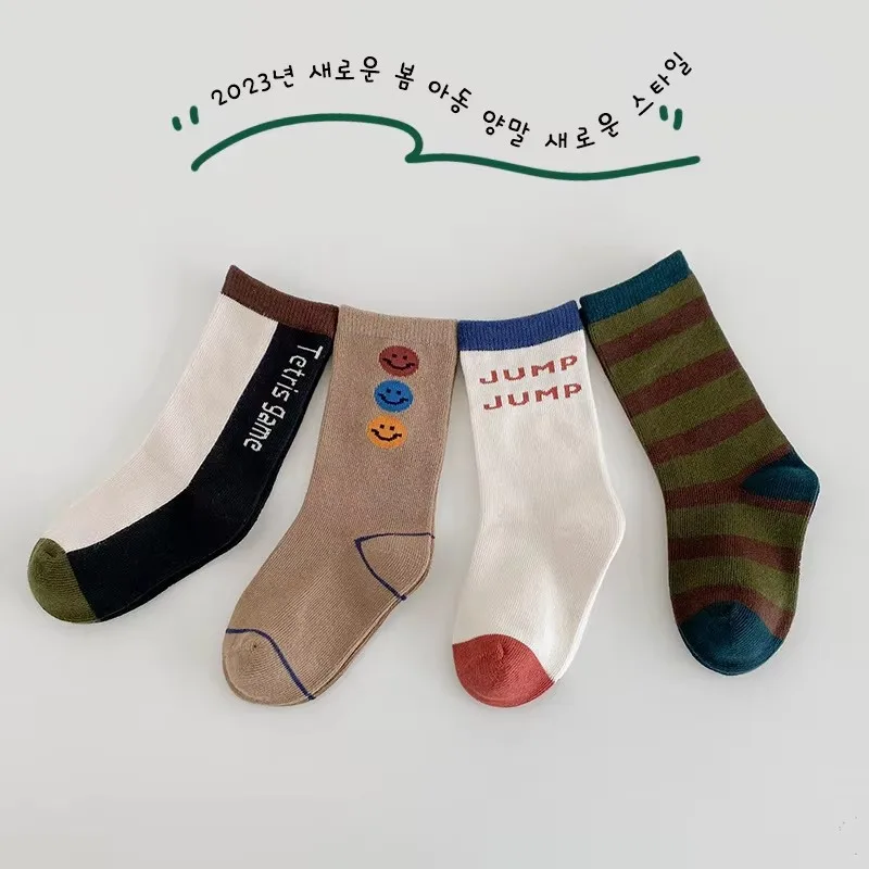 子供の色コントラストクルーソックス、ふくらはぎの靴下、男の子 - Cotton Crew Sock Pack のレビューと価格