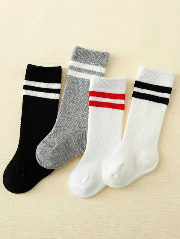 4足組 ベビー・幼児用ストライプ柄クルーソックス 0-8歳向 - Cotton Crew Sock Pack のレビューと価格