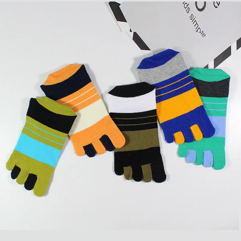 1/5 ペア男性カラフルなストライプ 5 本指靴下綿通気性吸 - Toe Sock Split のレビューと価格