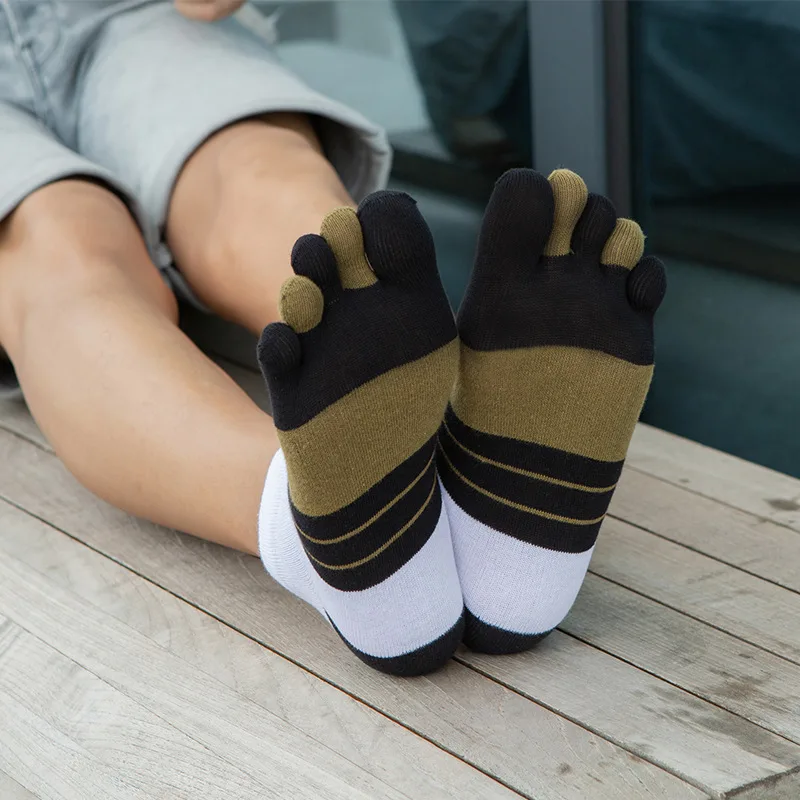1/5 ペア男性カラフルなストライプ 5 本指靴下綿通気性吸 - Toe Sock Split のレビューと価格