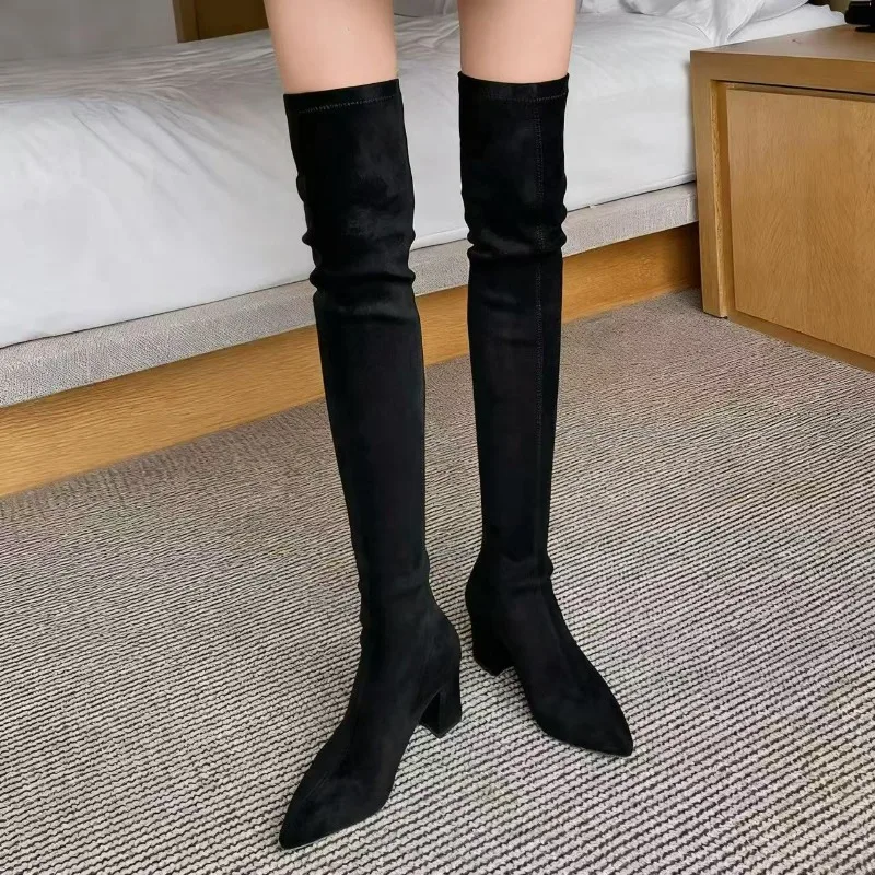 セクシーなレディースブーツ、ポインテッドトゥ、ニーハイブーツ - Knee High Sock Women のレビューと価格