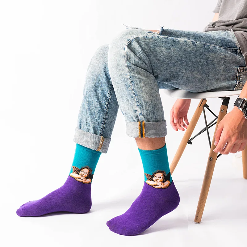 ヴァンゴッホの世界的に有名な油絵ソックス,綿,女性と男性用, - Cotton Crew Sock Pack のレビューと価格