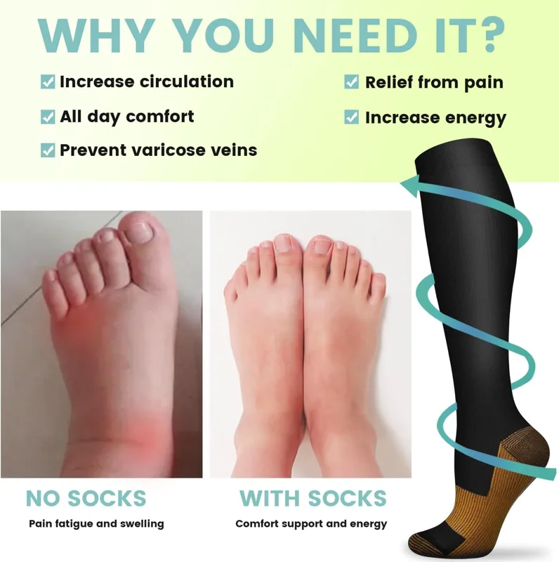 6 組のソリッドカラーの銅製圧縮ソックス ナース用圧縮ソック - Compression Sock Medical のレビューと価格