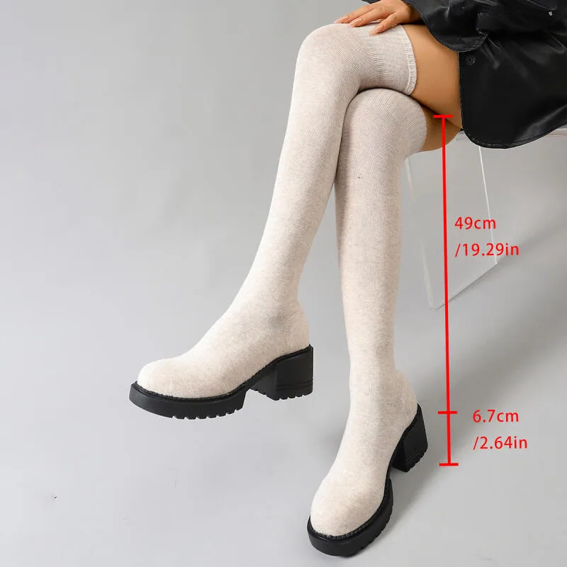 チャンキープラットフォームオーバーザニーブーツ女性 2026 - Knee High Sock Women のレビューと価格