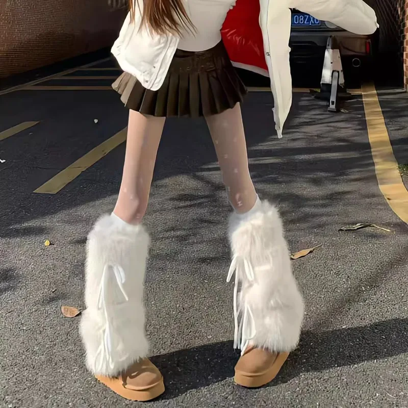 女性用フェイクファーレッグウォーマー タイストラップ付き 厚 - Boot Sock Slouchy のレビューと価格