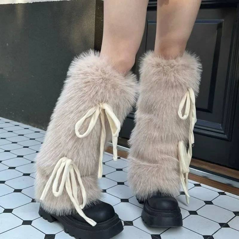 女性用フェイクファーレッグウォーマー タイストラップ付き 厚 - Boot Sock Slouchy のレビューと価格