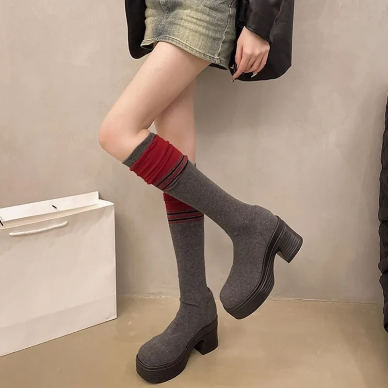 韓国風 レディース 2025 秋冬 ニット ストレッチ カラ - Knee High Sock Women のレビューと価格