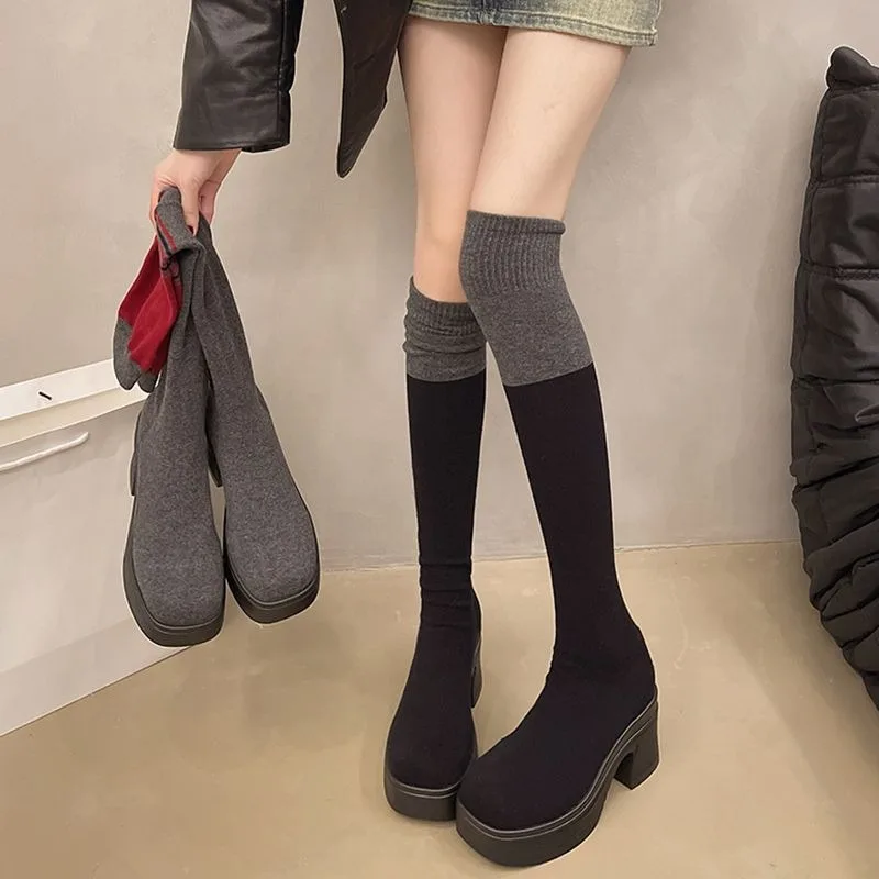韓国風 レディース 2025 秋冬 ニット ストレッチ カラ - Knee High Sock Women のレビューと価格