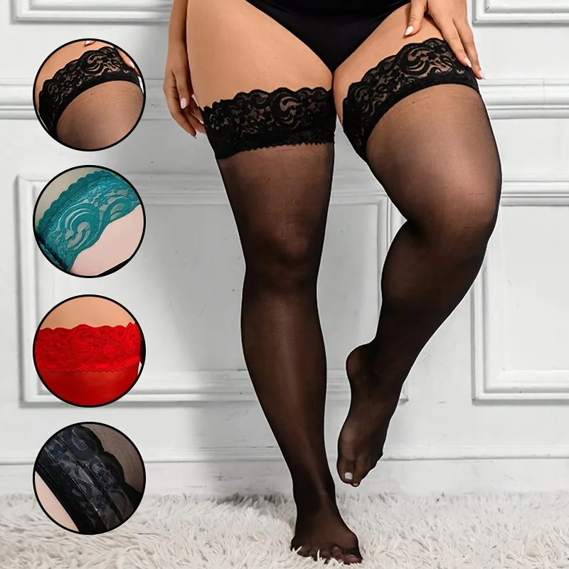 プラスサイズの女性用太もも丈ストッキング、超薄型レース、シリ - Thigh High Sock Stay Up のレビューと価格